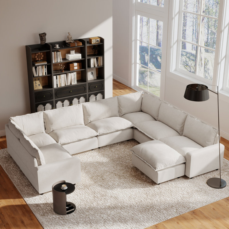 Canapé modulaire en tissu 8 pièces avec repose-pieds 8 pièces, Lin beige