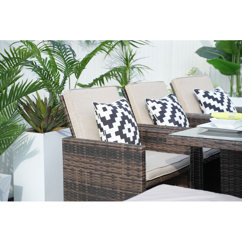 Theone 10 - Person Patio Dining Set with Rectangular Table , Cushions Included, Brown/Beige