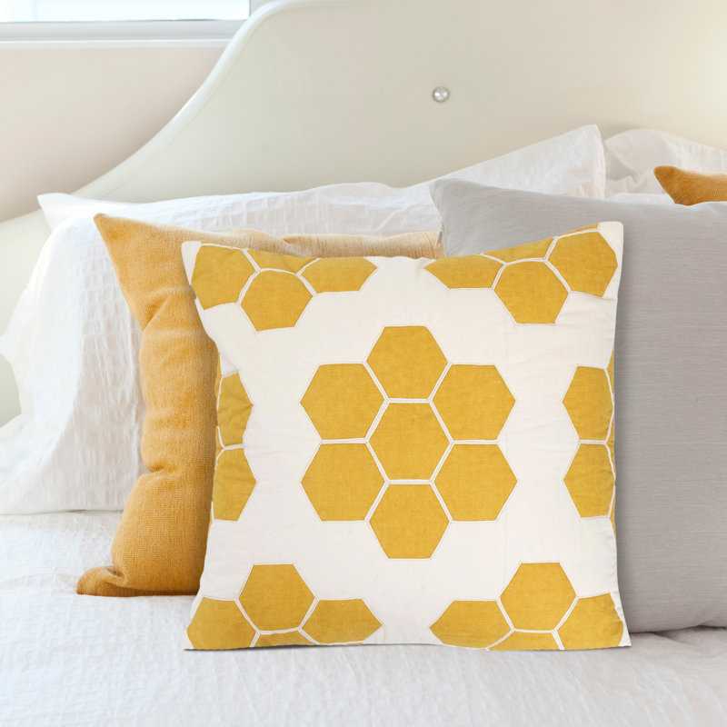 Yellow Quilted Cotton Honeycomb Pattern Square Pillow, 20"