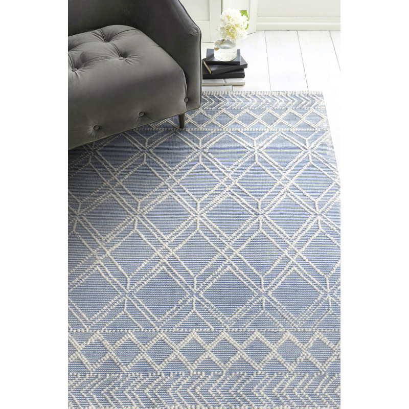 Tapis bleu / ivoire Whelington, Rectangulaire 9 pi x 13 pi