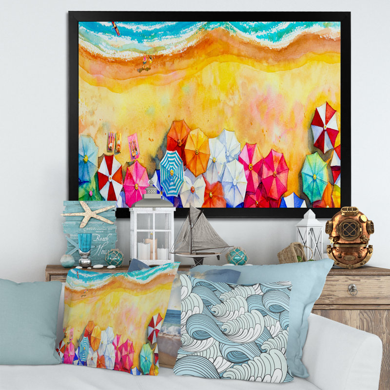 Aérienne, plage de Miami, art mural nautique et côtier, Impression noire sur toile encadrée, H 8 po x l 12 po x P 1,5 po