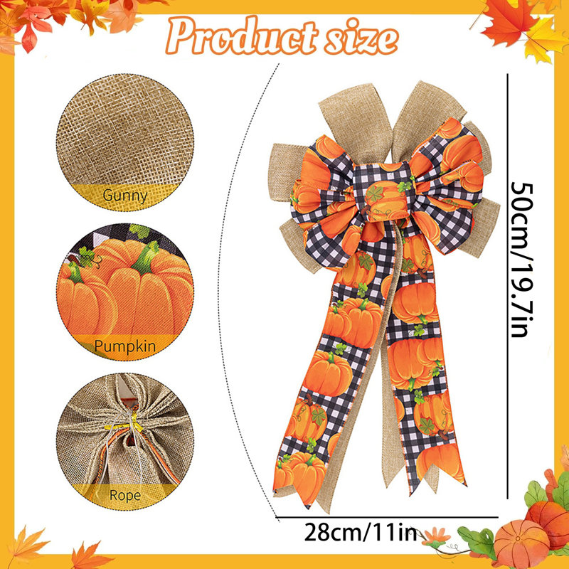 Grande couronne d'arbre d'automne 20 po x 11 po, paquet de 2 nœuds de l'Action de grâce câblés en toile de jute pour couronne