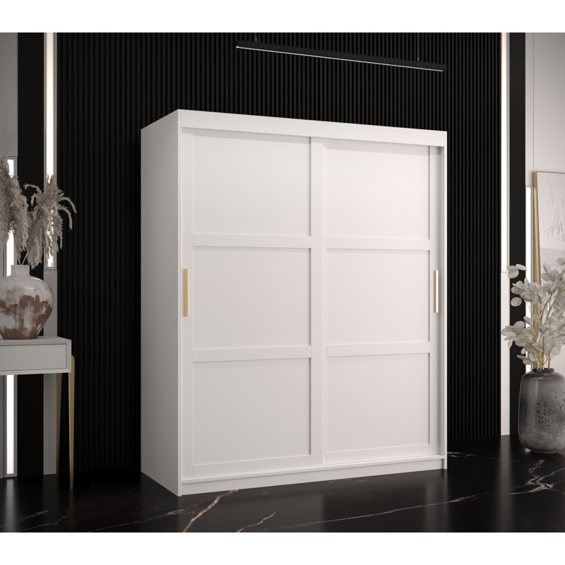 Jericho 2 Door Manufactured Wood Wardrobe, White, 200cm H x 150cm W x 62cm D