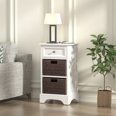 Table de bout, armoire d'appoint, avec 1 tiroir et 2 paniers, pour la cuisine / salle à manger / entrée / chambre à coucher