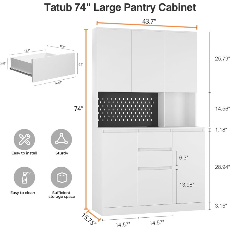 Aundrae 74'' Kitchen Pantry, White