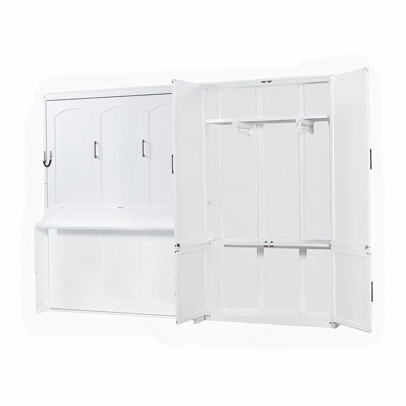Grand lit escamotable avec placard, blanc