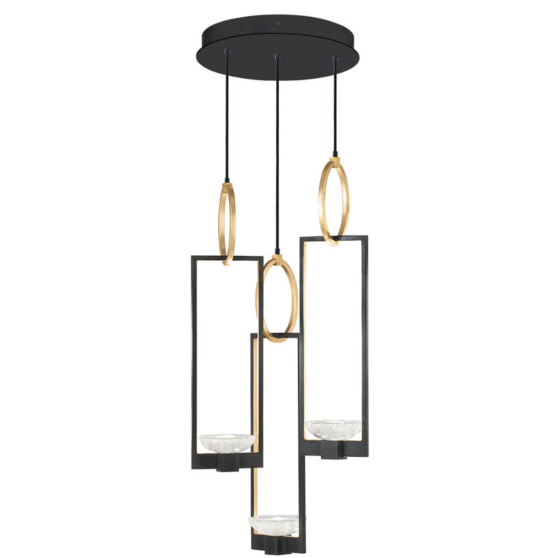 Luminaire suspendu géométrique DEL à 3 lumières Delphi, Noir