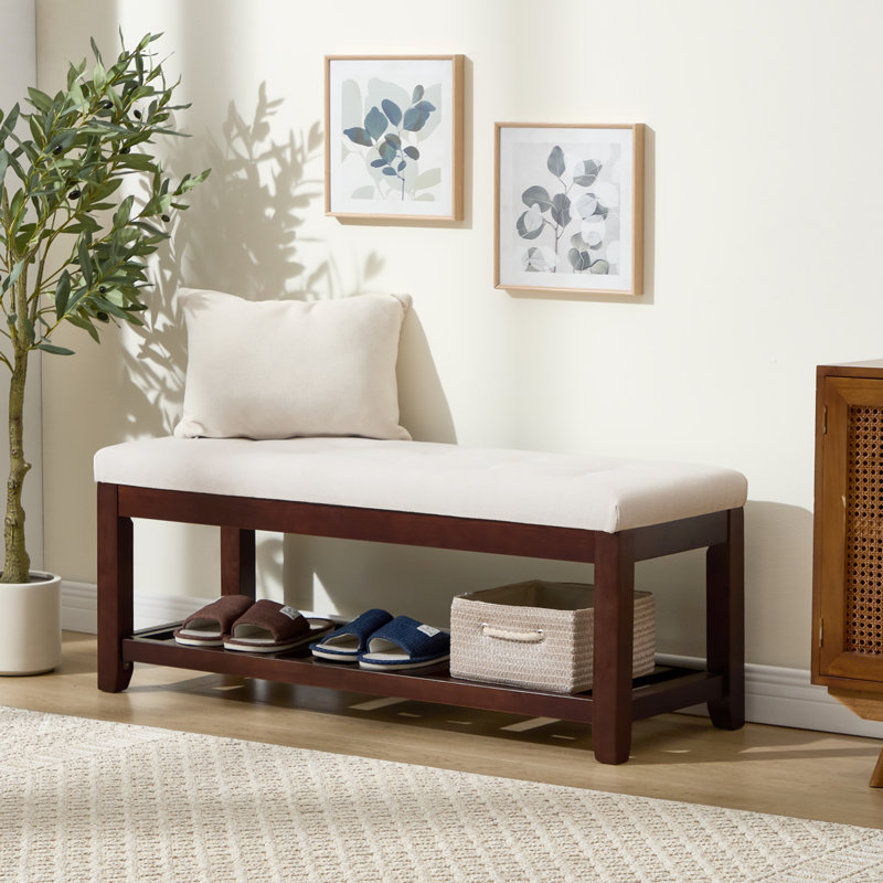 44" Upholstered Shoe Storage Bench – Perfect for Entryway, Mudroom, Small Spaces，or End-of-Bed Seating, Beige