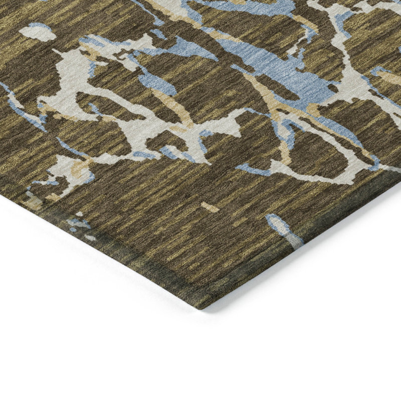 Abstract Red and Brown Synthetic Washable Area Rug