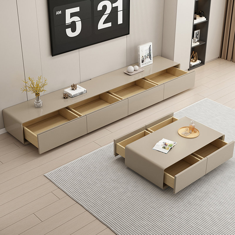 Meuble télé moderne en bois massif avec quatre tiroirs, H 13,78 po x L 94,48 po x l 15,75 po