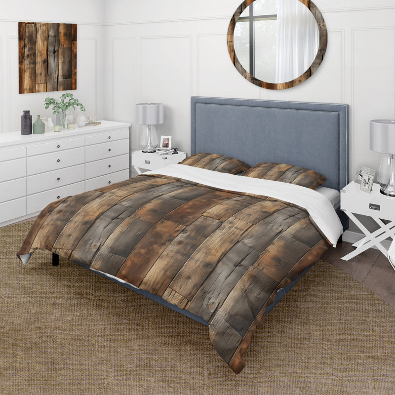 Ensemble de housse de couette - Bois de planche rustique, Housse de couette pour grand lit et 2 taies décor