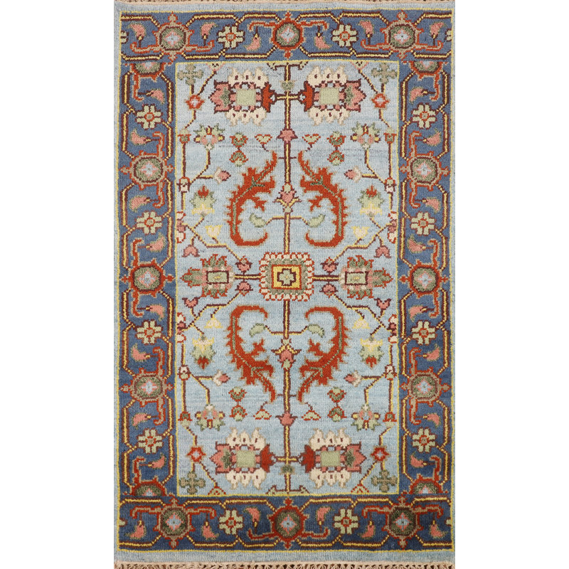 Tapis oriental bleu clair en laine Oushak 3 x 5