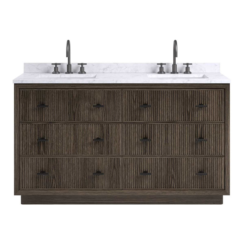 Rhett Vanity, Espresso Oak, 60" W, Carrara Marble