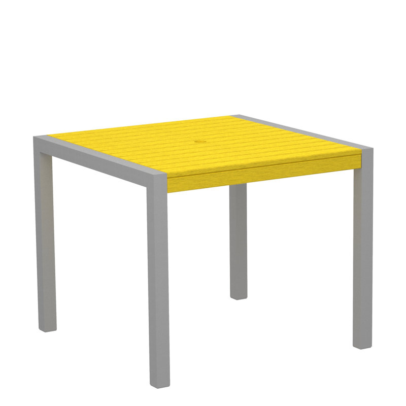 POLYWOOD MOD Dining Table, Lemon, Textured Silver, 35.18" W x 35.18" D