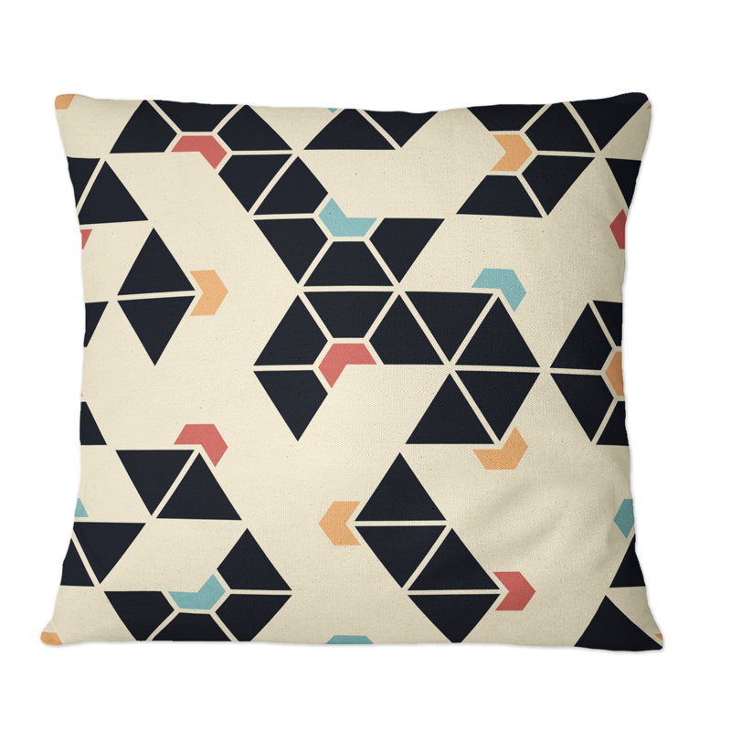 Coussin décoratif à motif géométrique noir et beige, 16 po x 16 po