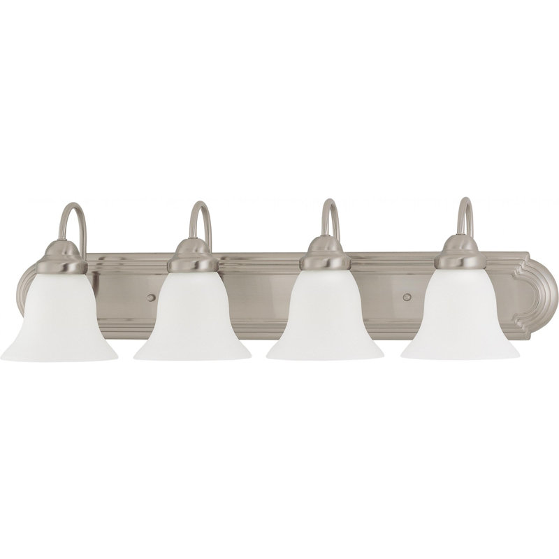 Éclairage de salle de bain à intensité variable 4 lumières Turcotte, 100 watts, Nickel brossé, Blanc givré