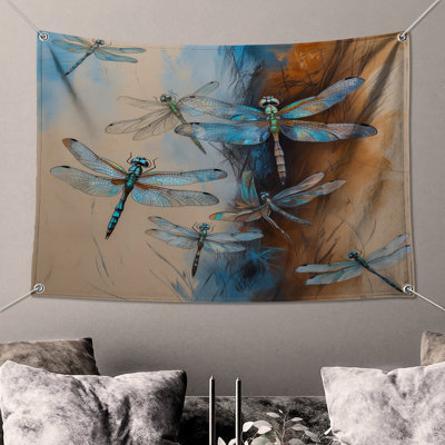 Blue Dragonflies Illustration Wall Tapestry - Dragonflies Wall Decor