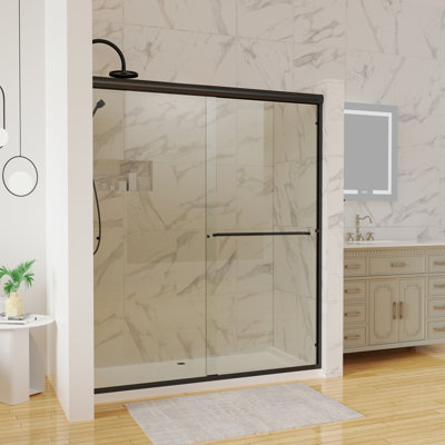 Porte de douche 60 po x 70 po en aluminium noir mat avec vue transparente 70 po Radiant Sight, Build