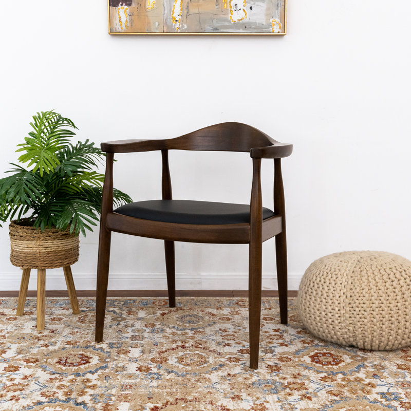 Chaise avec accoudoirs en bois massif Kuo, Noir