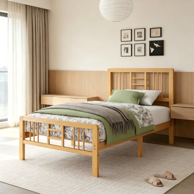 12 Inch Twin Bamboo Wood Platform Bed Frame With Wood Slats , No Box Spring Needed, Spacious Design For Master Bedrooms