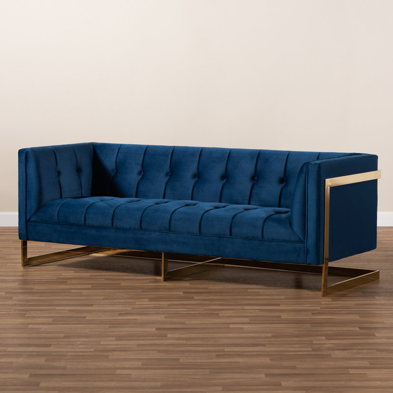 Belva 83.5'' Velvet Sofa, Navy Velvet