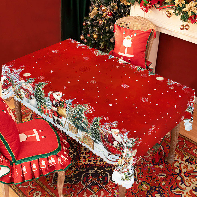 Nappe lavable classique en polyester motif père Noël pour décorations de Noël, L 86,6 po x l 59,8 po