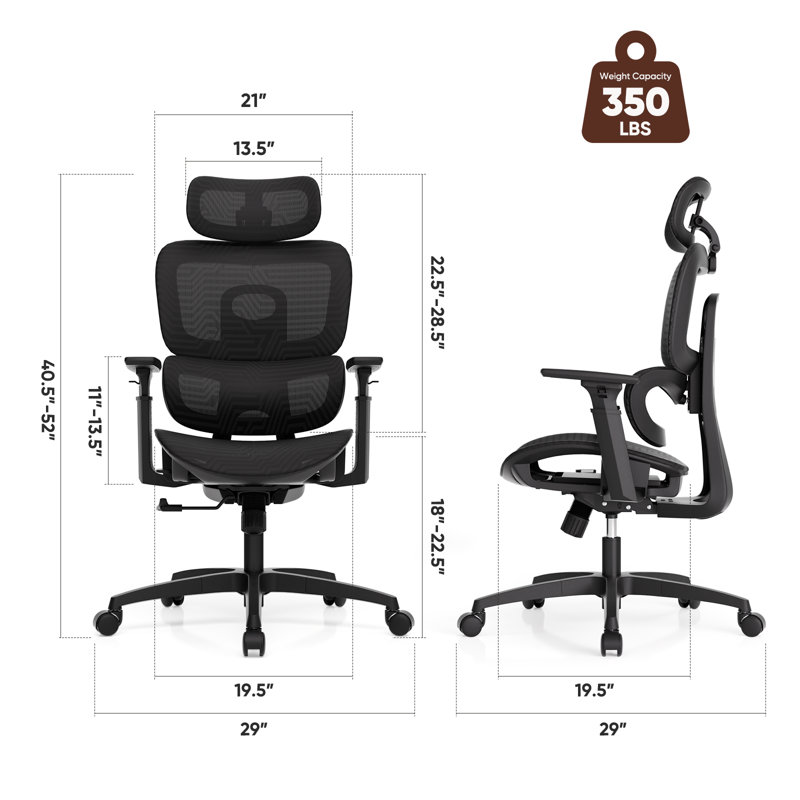 Chaise de bureau ergonomique, fauteuil de travail roulant respirant avec appui-tête réglable, accoudoir et soutien lombaire