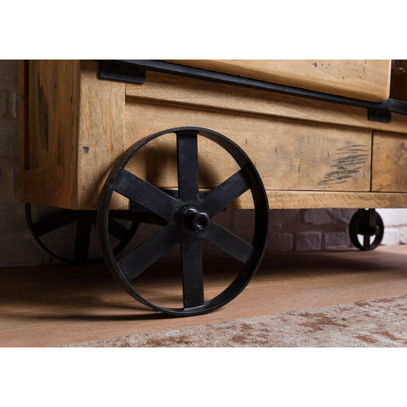 Railway Solid Wood Bar Cart, Natural Wood
