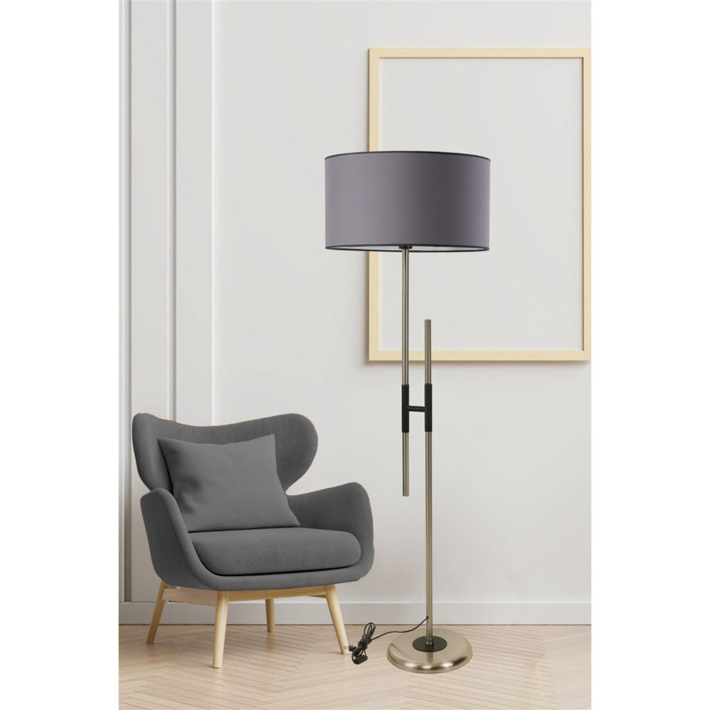 Luro Elegant Floor Lamp with Metal Body, Anthracite Color, 64.9 inches Tall | Chrome Coated Finish, Fabric Cap, E27 Socket (Max 60W) | Stylish Lighting for Living Room, Bedroom & Office Decor, Durable Design