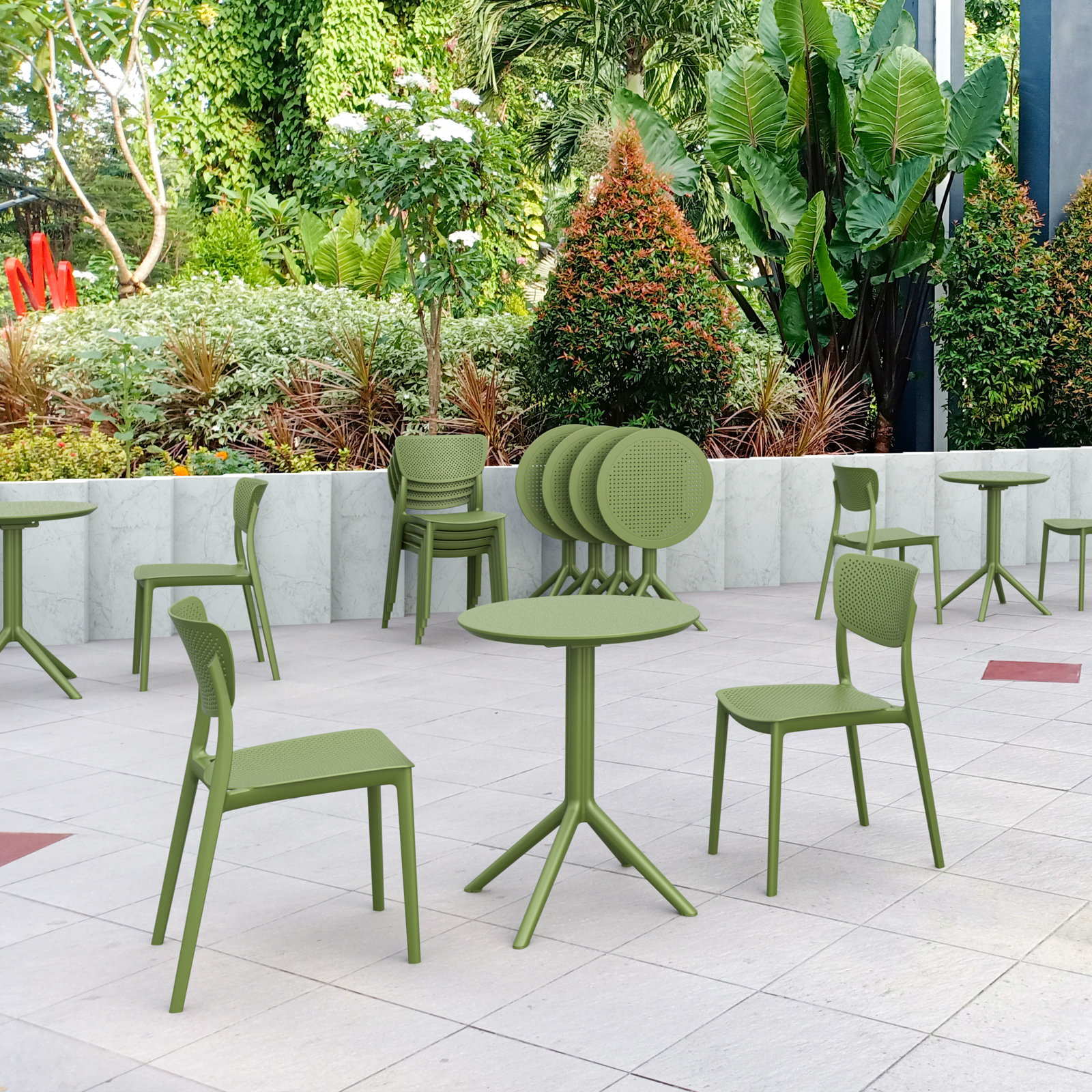 Farrah Stacking Patio Dining Side Chair, Olive Green