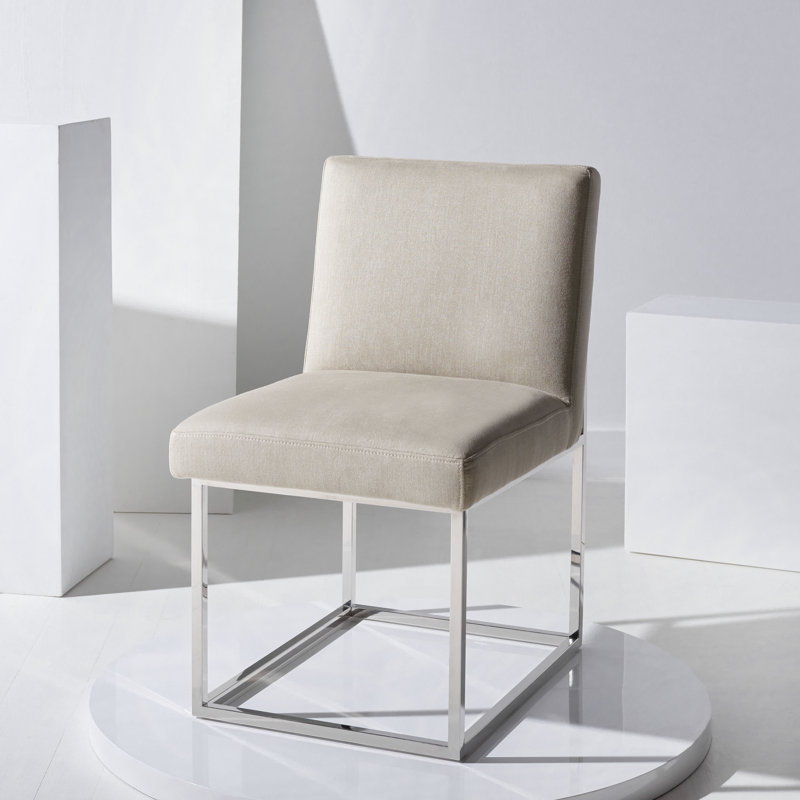 Chaise d'appoint rembourrée en acier inoxydable Athens, 100 % polyester taupe, Argent