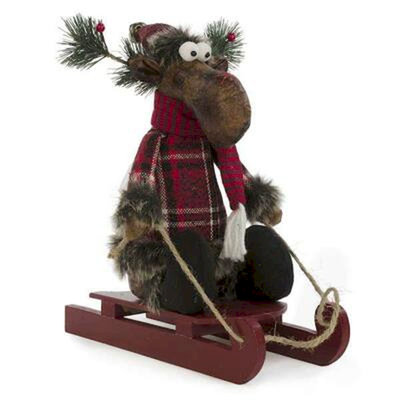 Moose In Plaid on a Sled Decoration