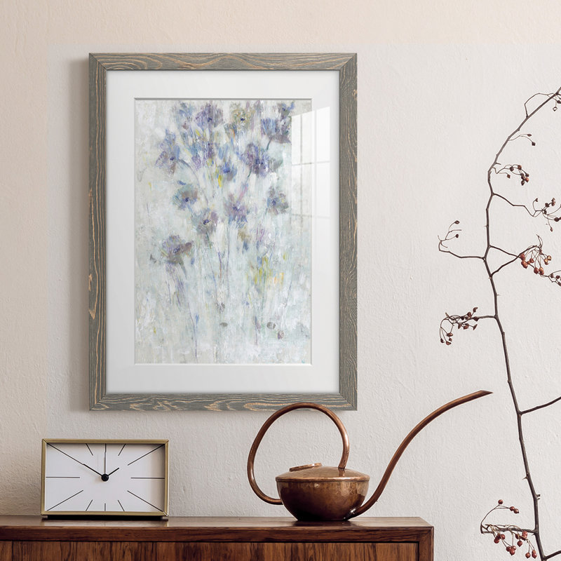 Lavande florale Fresco II de qualité supérieure avec cadre mat - prête à être accrochée, Encadré gris