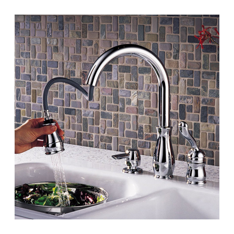 Leland Pull Down Single Handle Kitchen Faucet with MagnaTite® Docking and Diamond Seal Technology, Chrome/Soap Dispenser
