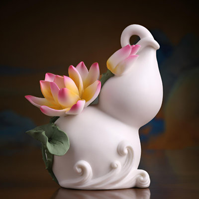 Fortune gourde avec motif de lotus - art céramique exquis fait à la main