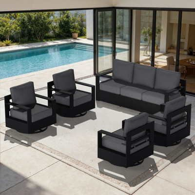 Abdullah 5-Piece Modern Aluminum Outdoor Patio Furniture Set with 4 Swivel Chairs and Grey Cushions