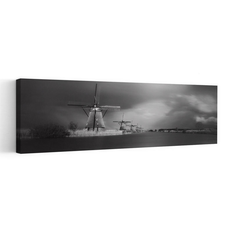 Seren Dutch Windmills Classic Peaceful Serene Architecture Landscape Art mural, H 60 po x l 20 po