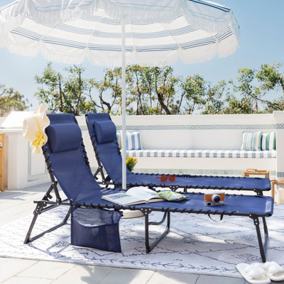 Serik Outdoor Lounge Chair Foldable Chair Adjustable Height Patio Lounge Chair with Pillow and Bag,Suitable for Beach,Lawn and Pool by Arlmont & Co.