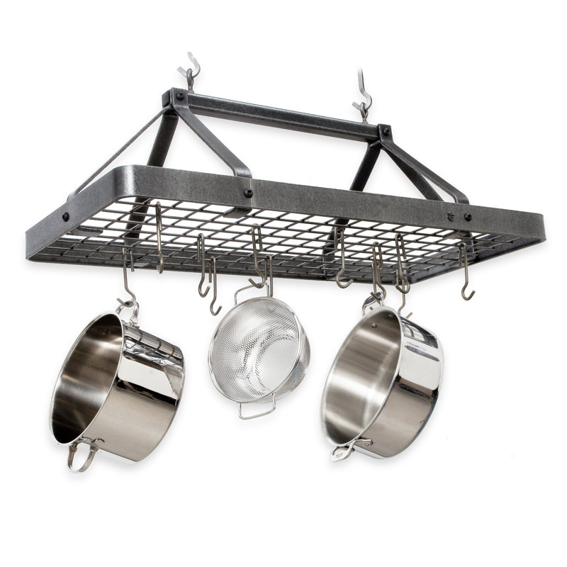 Handcrafted Carnival Rectangle Ceiling Pot Rack with 18 Hooks