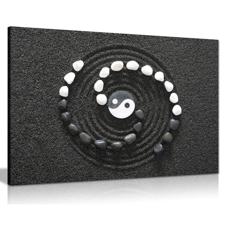 Japanese Zen Ying Yang Stones - Wrapped Canvas Print, 20cm H x 31cm W