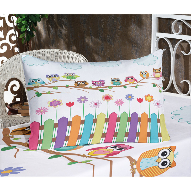 Multicolore drap-housse et coussin décoratif Ambesonne Owls, Ensemble de draps pour très grand lit californien