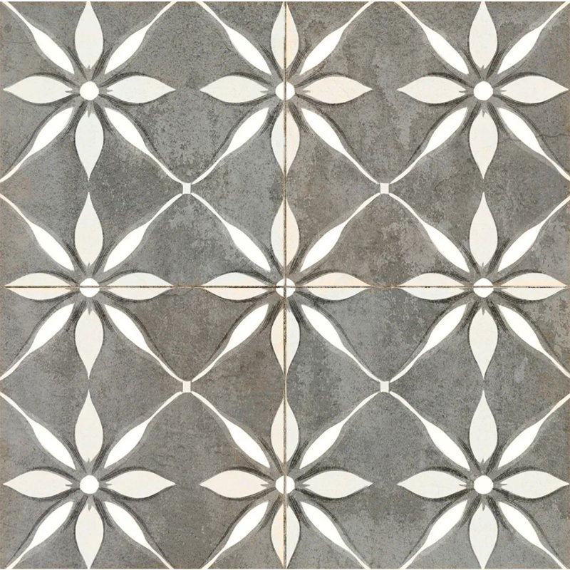 Carrelage mosaïque floral en vinyle 5 po x 5 po (ensemble de 24), Gris / Blanc