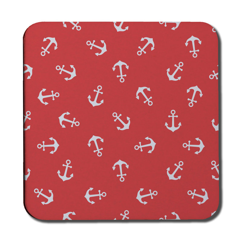 Square 6 Piece Coaster Set, Red/White