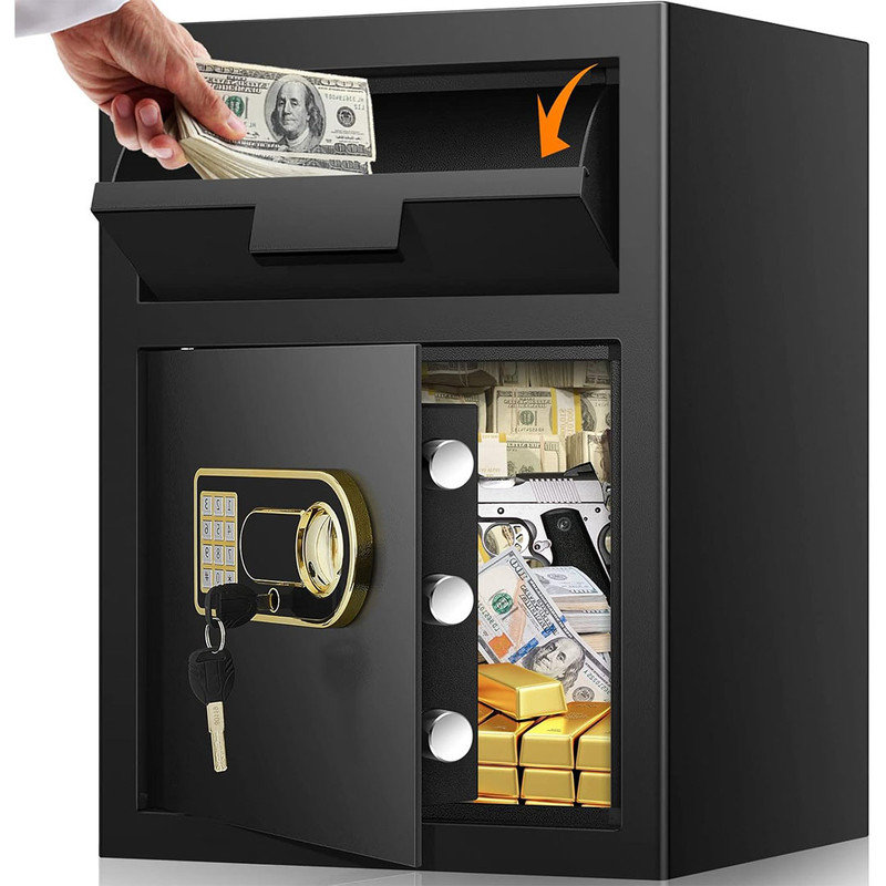 Electronic Fireproof Depository Safe with Drop Slot, Anti-Theft Drop Safe for Business with Programmable Numeric Keypad Lock and Spare Keys