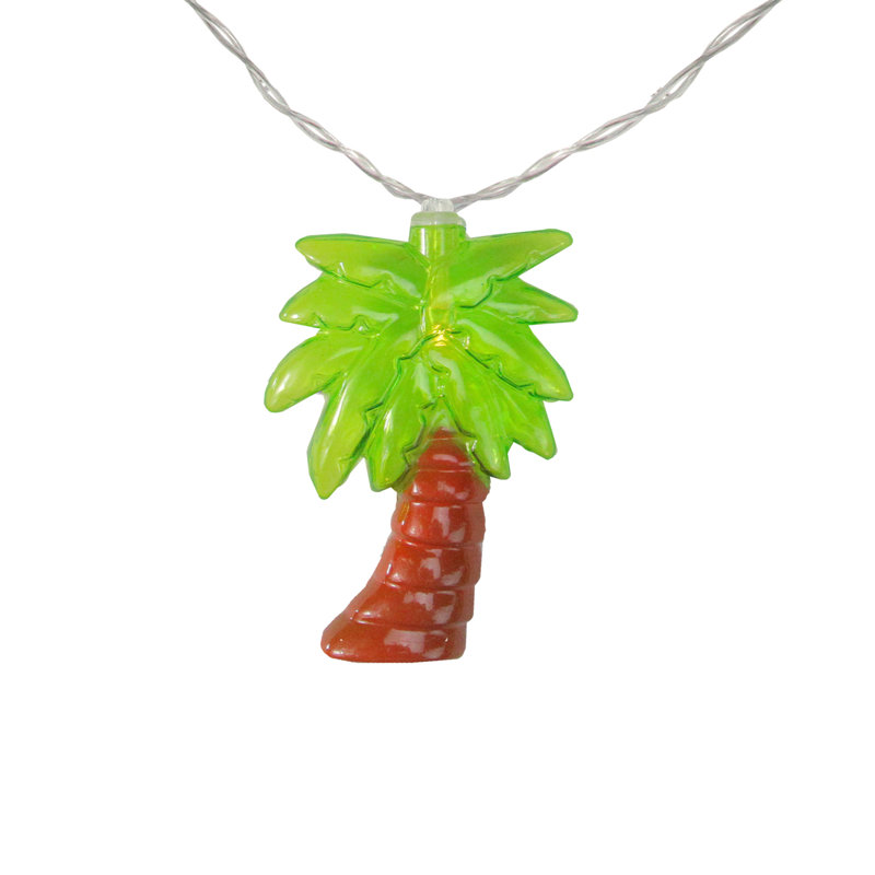 10 Warm Clear LED Battery Operated Palm Tree Summer String Lights - 4.5 ft Clear Wire