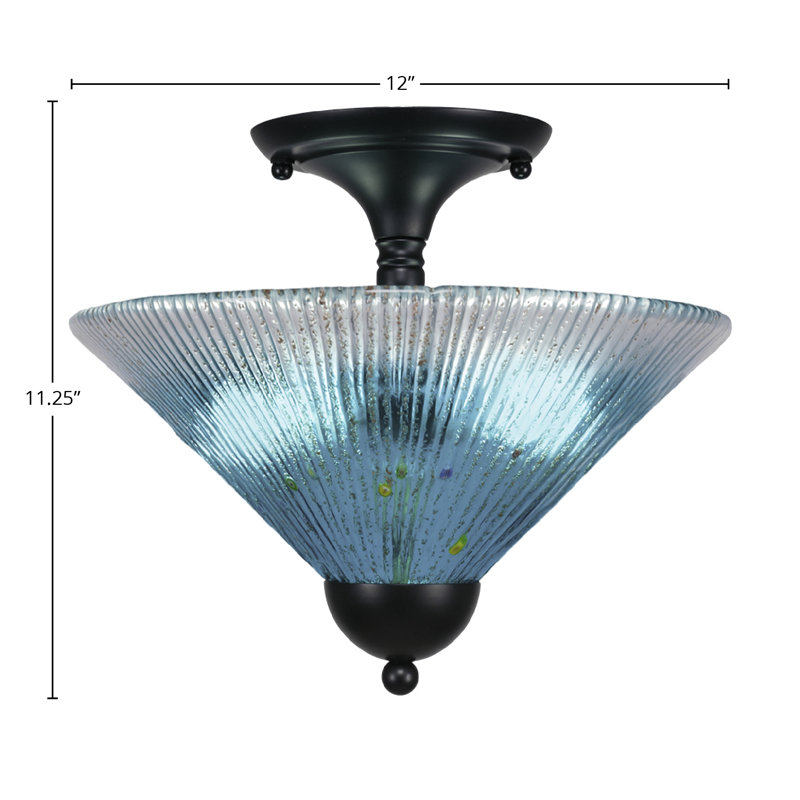 Semi-Flush 2 Bulbs With 12" Glass, Teal, Matte Black