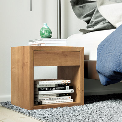 Traskwood - Small 1 Drawer Solid Oak Wood Floating Nightstand in Natural Oak