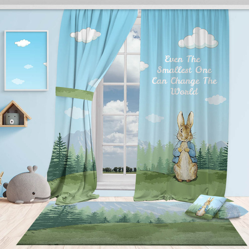 Peter Rabbit Kids Room Curtain Lined Blackout Thermal Curtain, 52" W x 45" L