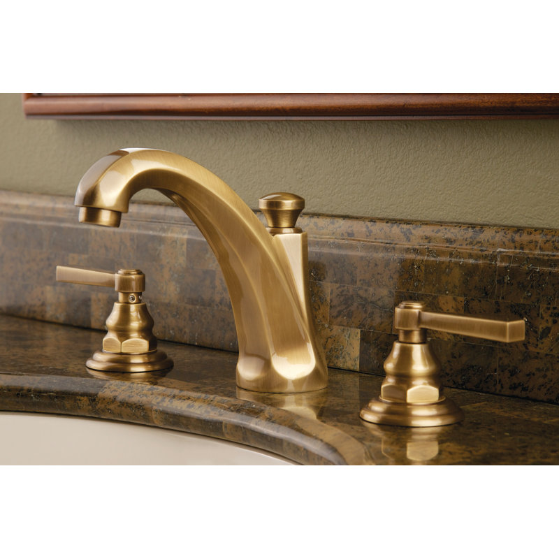 Astor Widespread Bathroom Faucet with Drain Assembly, Antique Brass
