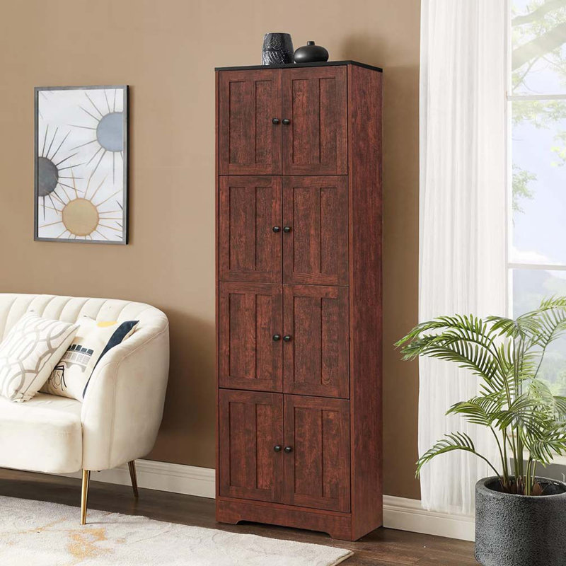 Grande armoire de rangement avec 8 portes et 4 tablettes, Noyer